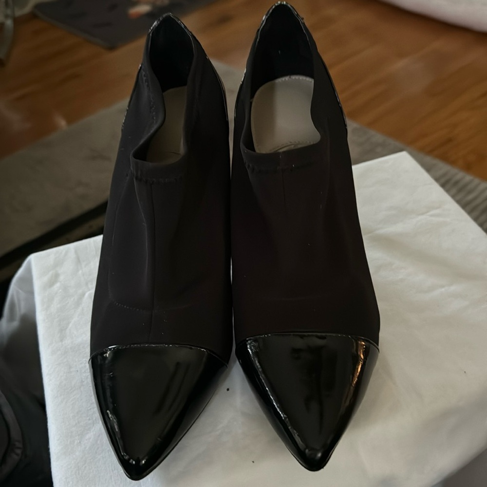 Black Patent and Stretch upper high heel Booties 2.5” heel